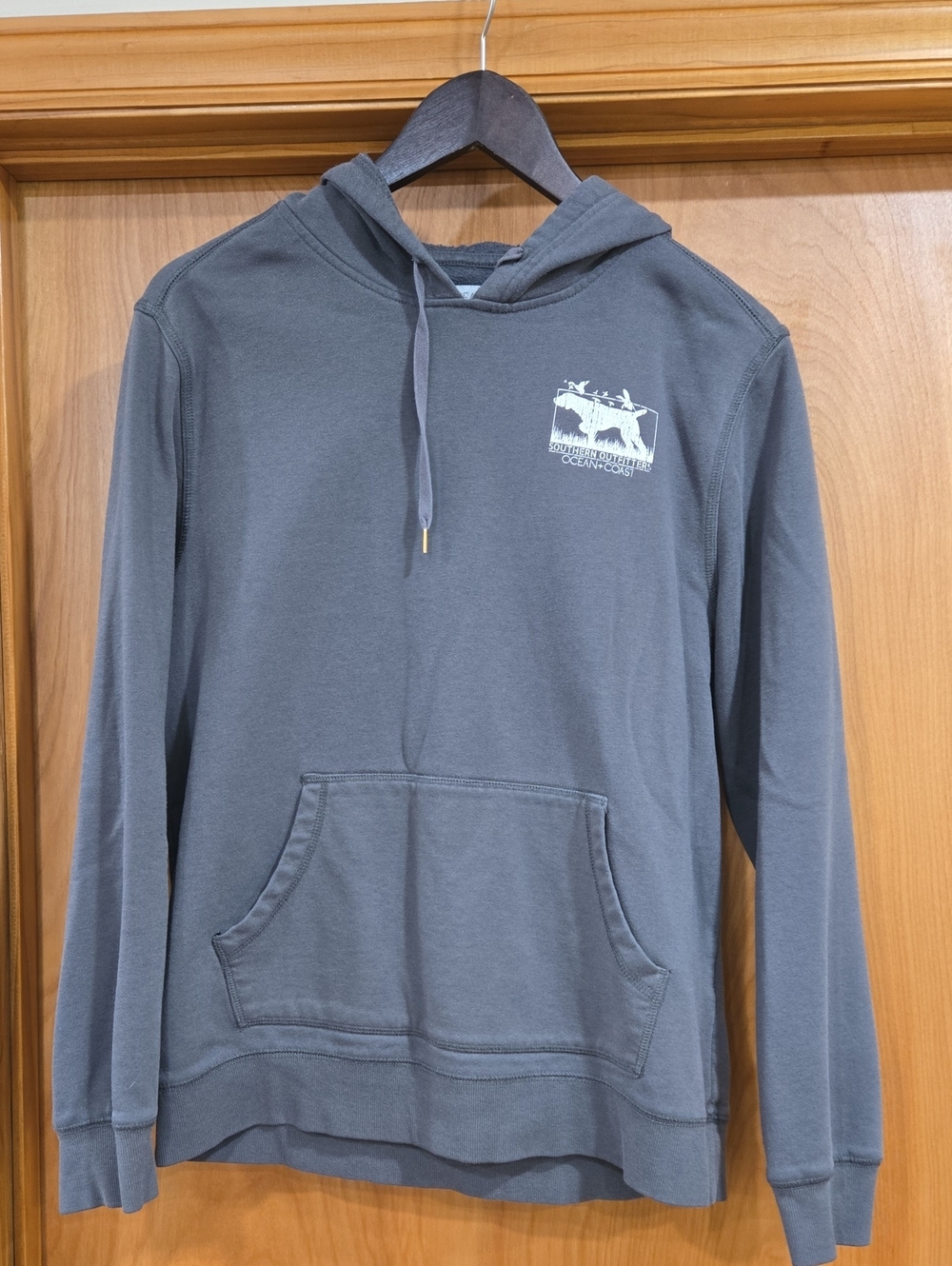 Men's Gray Hooded Pullover with Small Chest Graphic